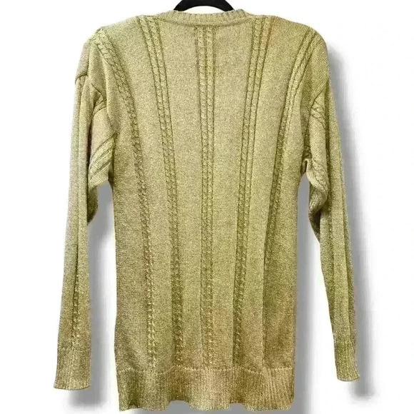Vintage Pointelle Gold Cardigan Sweater Glitter Sweater Women Size M - Picture 5 of 9